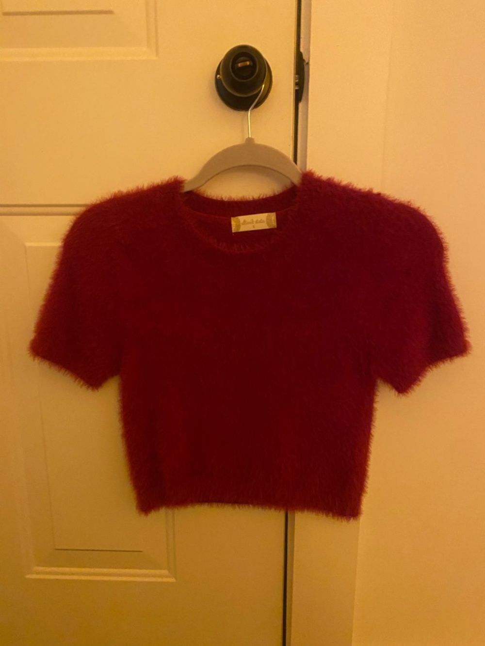 Altar’d State Short-Sleeve Crop Sweater in Deep Red Size S